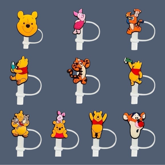 NIB Winnie The Pooh 10pc Straw Topper Set - Picture 1 of 7
